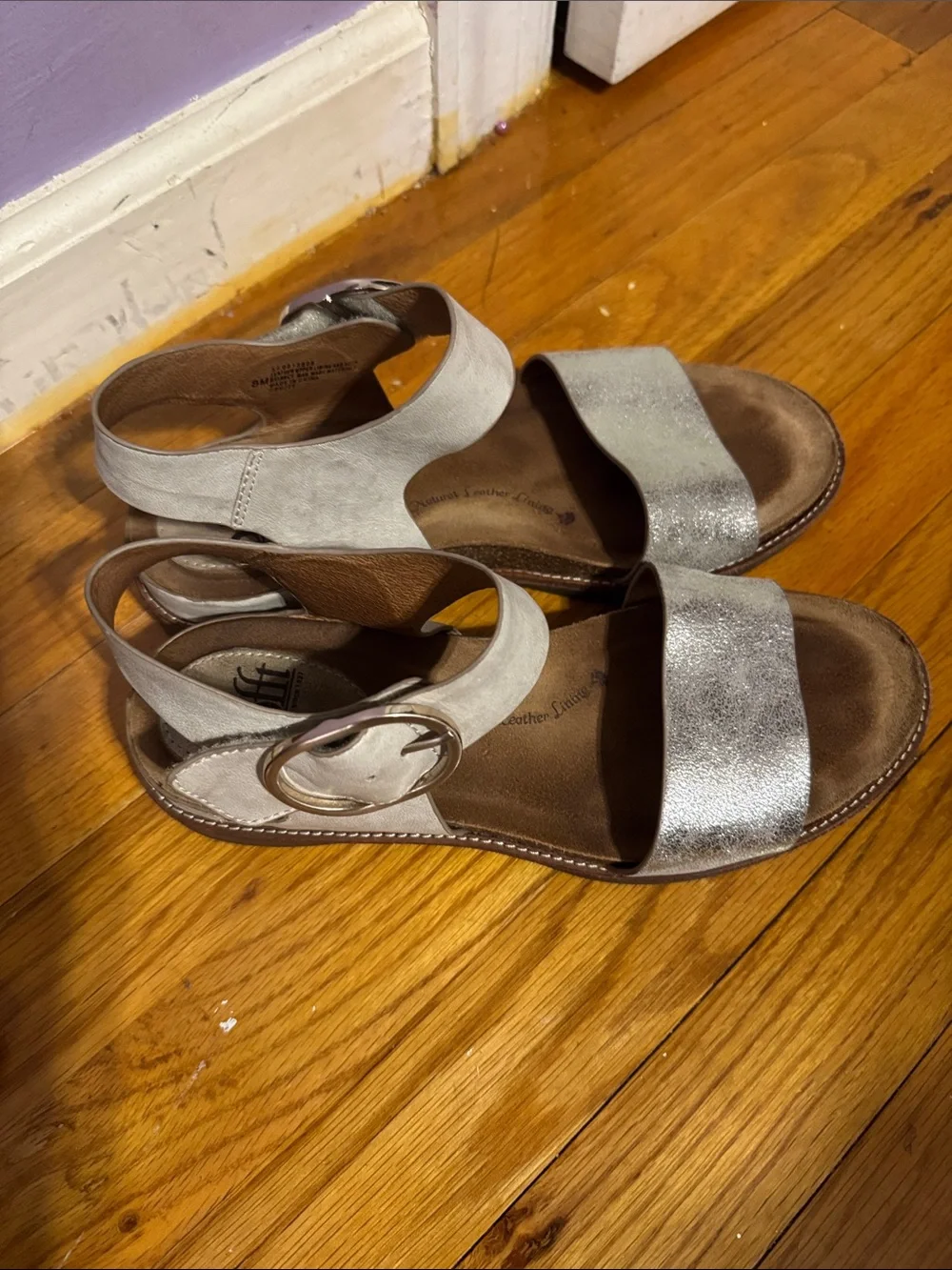 Sofft Metallic Silver Two-Strap Buckle Sandals